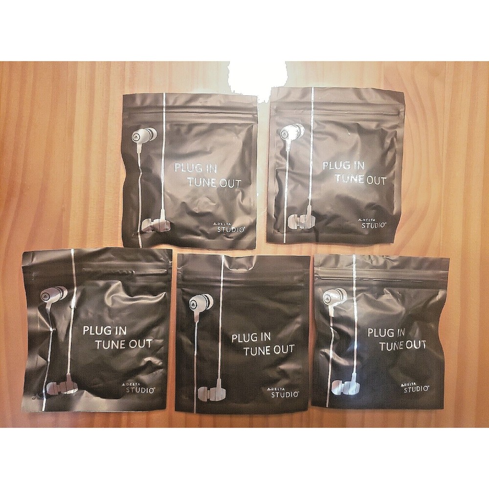 DELTA STUDIO "Plug In Tune Out" Earbuds Headphones LOT of 5 DAL Airlines
